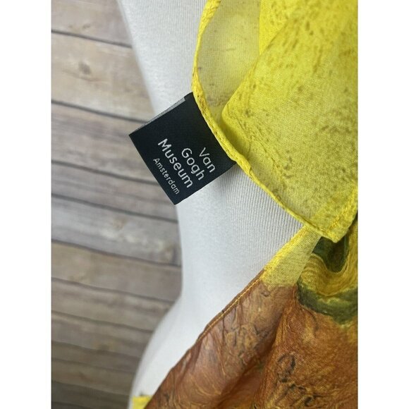 Van Gogh Museum Scarf RARE Sunflowers Yellow Green Boho Lightweight Rectangle - Picture 10 of 10
